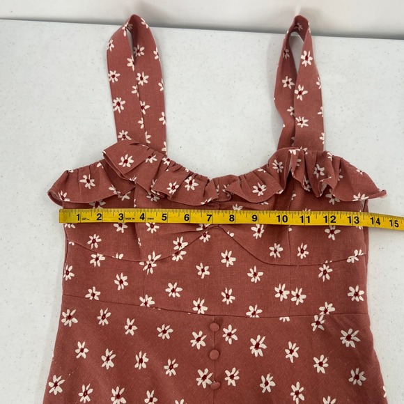 Zara Pink Floral Linen Blend Midi Dress Small Ruffle Button Front Slit Boho - Picture 5 of 8